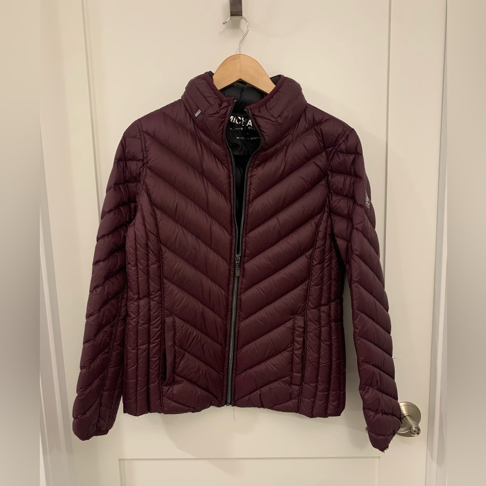 Women’s MICHAEL Michael Kors deep plum packable down jacket- size M.